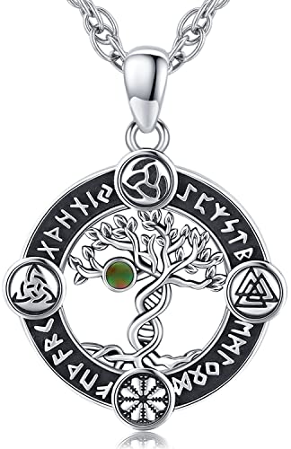 Baum des Lebens Kette 925 Sterling Silber Lebensbaum Wikinger Anhänger Halskette Wikinger Amulett Schmuck Geschenke für Herren Damen, Edelstahl Kette 60cm (I) von Friggem