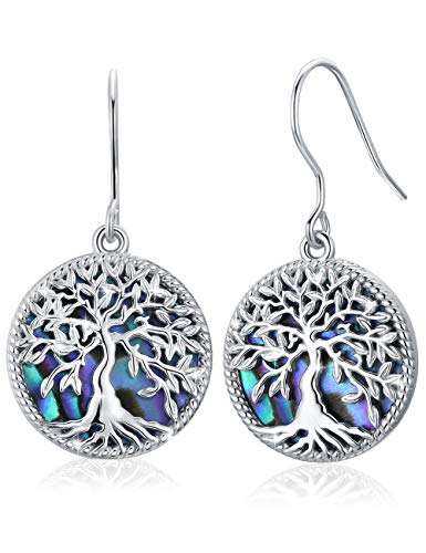 Baum des Lebens 925 Sterling Silber Ohrringe - Abalone Muschel Hängend für Frauen - Schmuck Geschenke für Damen, Mutter, Mädchen von Friggem