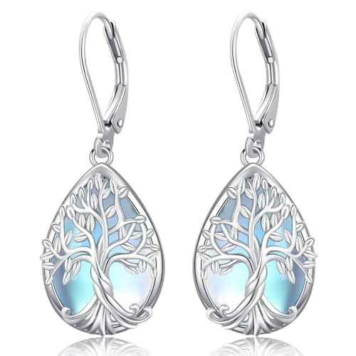 Baum des Lebens Ohrringe 925 Sterling Silber Abalone Muschel Lebensbaum Hängend Ohrringe Schmuck für Damen Mädchen, Geburtstags Muttertags Schmuck Geschenke (Baum des Lebens Ohrringe-G) von Friggem