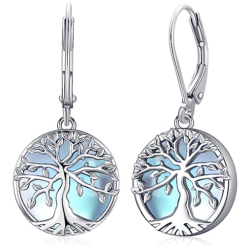Baum des Lebens Ohrringe 925 Sterling Silber Mondstein Baumeln Ohrringe Hypoallergene Ohrringe Mondstein Schmuck Geschenke für Weibliche Mädchen Schwester Mütter von Friggem
