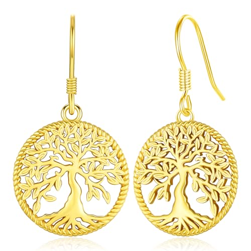 Baum des Lebens Ohrringe - Gold & Silber: Damen Hängende Ohrringe für Frauen & Mädchen von Friggem
