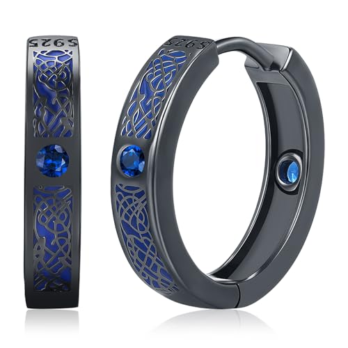 Drachen Ohrringe 925 Sterling Silber blauer Zirkon Kreolen und Schwarze Reif Ohrringes, Schmuck Geschenke für Herren Damen von Friggem