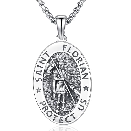 St. Florian Halskette 925 Sterling Silber St. Florian Anhänger und Herren Anhänger Kette, Amulett Schmuck Geschenke für Damen und Herren von Friggem
