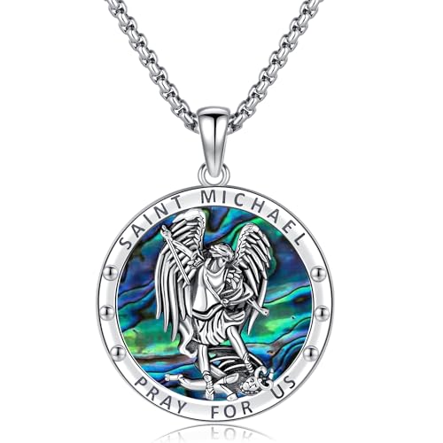 Erzengel Michael/St. Benedikts/Jungfrau Maria/Kreuz 925 Sterling Silber Anhänger Amulett Religiöser Schmuck Halsketten für Herren Damen Festliche Geschenke (St. Michael-D) von Friggem