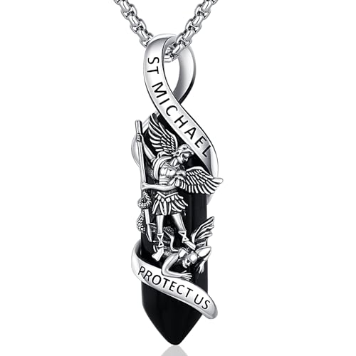 Erzengel Michael Halskette für Herren Damen, 925 Sterling Silber Saint Michael Anhänger mit Kristall Heiliger Amulett Religiöser Schmuck Geschenke von Friggem