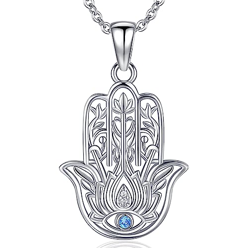Fatimas Hand Kette 925 Sterling Silber Hand der Bösen Augen Anhänger Damen Halsketten Amulett Schmuck, Geschenke für Mamas Freundin Mädchen von Friggem