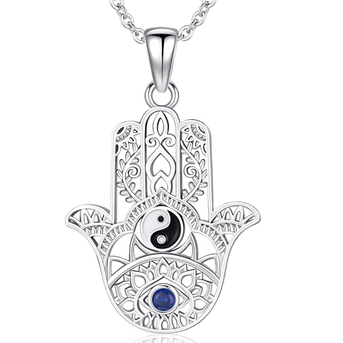 Fatimas Hand Kette 925 Sterling Silber Hand der Bösen Augen Anhänger Damen Halsketten Amulett Schmuck, Geschenke für Mamas Freundin Mädchen von Friggem