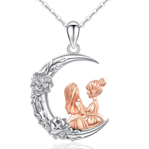 Friggem Schwester Halskette 925 Sterling Silber Schwester Kette Mond Anhänger Freundschaft Halskette Schwester Geschenk für Schwester Damen Mädchen (E-Mond Schwester) von Friggem