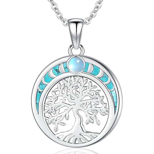 Friggem Baum des Lebens Kette 925 Sterling Silber Türkis Keltischer Knoten Halskette Lebensbaum Anhänger Halskette für Damen Schmuck von Friggem