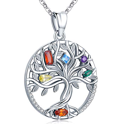 Friggem 925 Sterling Silber Halskette, Zierlicher Baum Des Lebens Anhänger für Damen Frauen Mädchen mit Geschenkbox, Kettenlänge 46 cm (Unendlichkeitssteine) von Friggem