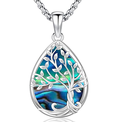 Friggem Baum des Lebens Halskette 925 Sterling Silber Abalone Muschel Lebensbaum Anhänger Halskette Damen Schmuck Halskette Geschenke für Mutter Schwester Geliebte von Friggem