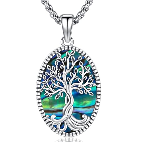 Friggem Baum des Lebens Halskette 925 Sterling Silber Abalone Muschel Lebensbaum Anhänger Halskette Damen Schmuck Halskette Geschenke für Mutter Schwester Geliebte von Friggem