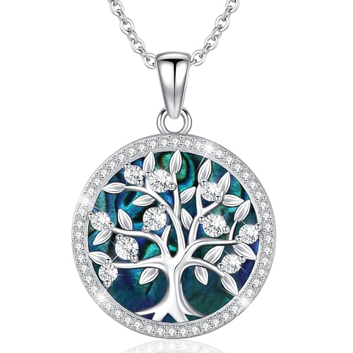 Friggem Baum des Lebens Halskette 925 Sterling Silber Abalone Muschel Lebensbaum Anhänger Halskette Damen Schmuck Halskette Geschenke für Mutter Schwester Geliebte Friggem Baum des Lebens Halskette 925 Sterling Silber Abalone Muschel Lebensbaum Anhänger Halskette Damen Schmuck Halskette Geschenke für Mutter Schwester Geliebte von Friggem