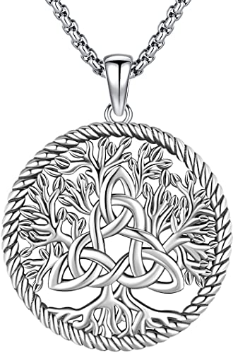 Friggem Baum des Lebens Halskette 925 Sterling Silber Keltischer Knoten Baum des Lebens Anhänger Familienbaum Halskette Amuletten Glücks schmuck Festliche Geschenke für Herren Damen von Friggem