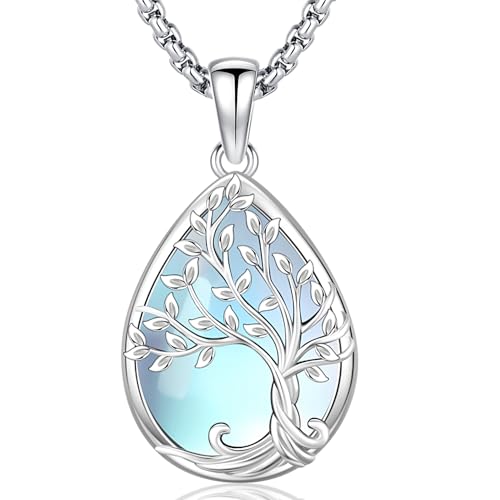 Friggem Baum des Lebens Halskette 925 Sterling Silber Mondstein Lebensbaum Anhänger Halskette Damen Schmuck Halskette Geschenke für Mutter Schwester Geliebte von Friggem