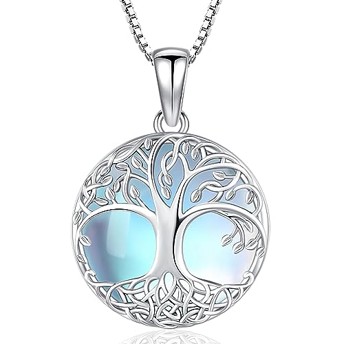 Friggem Baum des Lebens Halskette 925 Sterling Silber Mondstein Lebensbaum Anhänger Halskette Schmuck für Damen Mutter Mädchen mit Geschenkbox von Friggem