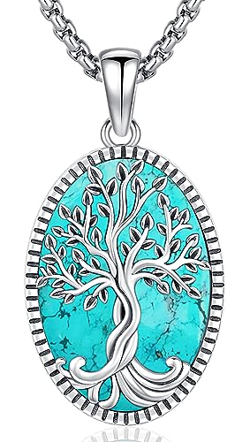 Friggem Baum des Lebens Halskette 925 Sterling Silber Türkis Lebensbaum Anhänger Halskette Damen Schmuck Halskette Geschenke für Mutter Schwester Geliebte von Friggem