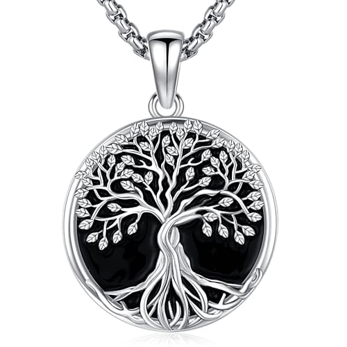 Friggem Baum des Lebens Halskette 925 Sterling Silber schwarzer Onyx Stammbaum Anhänger Damen Anhänger Halskette Geschenke für Mutti Damen Mädchen von Friggem