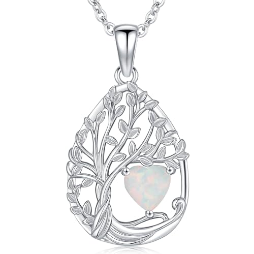 Baum des Lebens Halskette für Damen 925 Sterling Silber Baum des Lebens Opal Anhänger Kette und Hypoallergene Kette, Geschenkschmuck für Mädchen Damen von Friggem