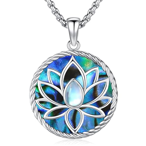 Friggem Lotus Kette für Damen, 925 Sterling Silber Lotus Blume Anhänger Halskette Abalone Muschel Yoga Lotus Schmuck für Frauen Mädchen (Lotus Halskette-D) von Friggem