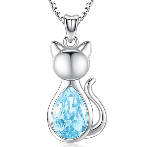 Friggem Dezember Geburtsstein Halskette 925 Sterling Silber Geburtsstein Katze Anhänger, Damen Schmuck Festliche Geschenke für Mütter Geliebte und Damen von Friggem