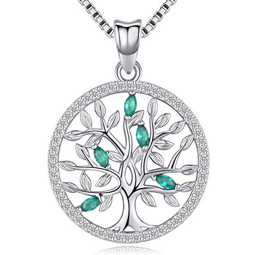 Friggem Empfindlicher Baum des Lebens Sterling Silber Halskette & Anhänger mit überzogenen grünen Zirkonia für Frauen & Männer, Muttertagsgeschenk von Friggem
