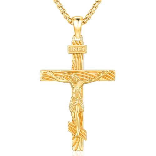 Friggem Jesus Halskette 925 Sterling Silber Jesus Kreuz Anhänger Vergoldete Religiöse Halsketten, Amulett Schmuck Geschenke für Damen und Herren von Friggem