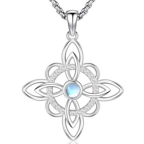 Friggem Keltische Halskette 925 Sterling Silber Mondstein Keltischer Knoten Kette mit Anhänger, Wicca Hexe Hexen Schmuck Amulett für Damen von Friggem