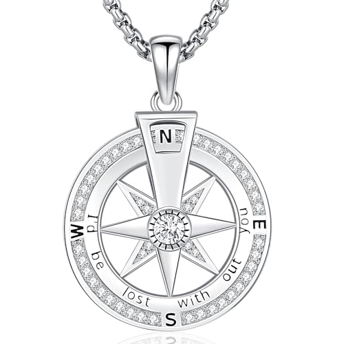 Kompass Halskette 925 Sterling Silber Zirkon Kompass Anhänger Kette Damen Anhänger Halskett Abschluss Geschenk Schmuck für Damen von Friggem