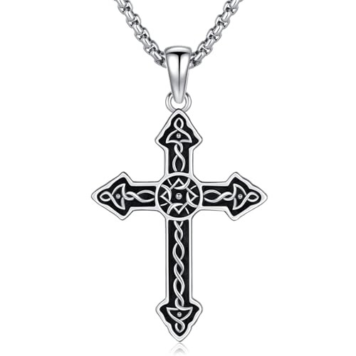 Kreuz Kette für Herren 925 Sterling Silber Keltisches Kreuz Anhänger Halskette Keltisches Knoten Amulett Schmuck für Herren Damen von Friggem