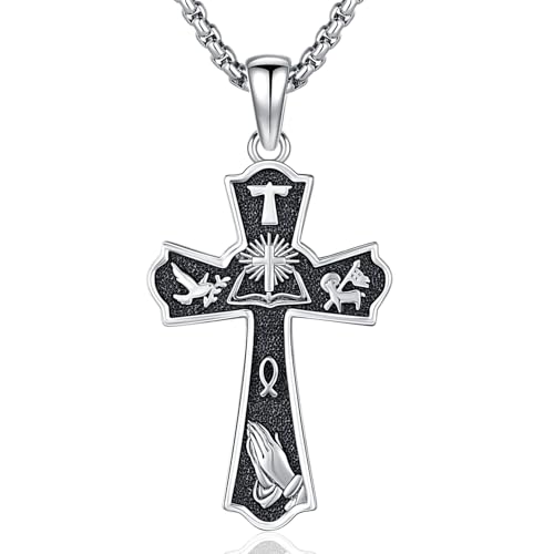 Friggem Kreuz Halskette für Herren Damen, 925 Sterling Silber Kruzifix Kreuz Anhänger Halskette mit Edelstahl Kette Christlicher Schmuck Amulette Geschenke für Männer Friggem Kreuz Halskette für Herren Damen, 925 Sterling Silber Kruzifix Kreuz Anhänger Halskette mit Edelstahl Kette Christlicher Schmuck Amulette Geschenke für Männer von Friggem