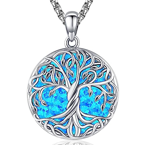 Lebensbaum Kette 925 Sterling Silber keltischen Baum des Lebens Anhänger Halskette Opal Anhänger Schmuck Geschenk für Frauen Mädchen Mutter von Friggem