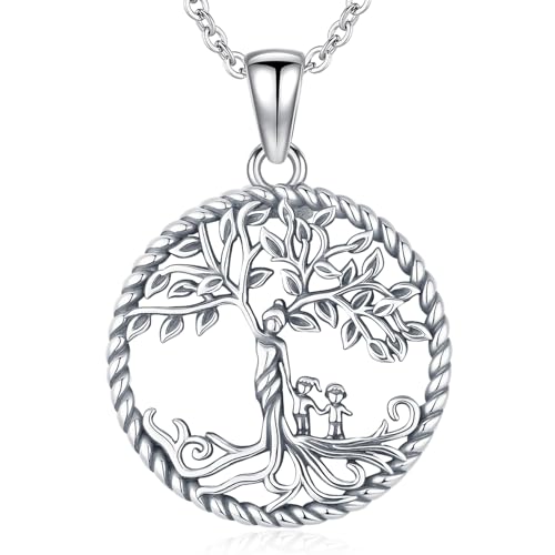 Lebensbaum Kette für Damen 925 Sterling Silber Baum des Lebens Mutter Kind Anhänger Halskette Schmuck Geschenke für Frauen Mädchen, Kettenlänge: 50+5 cm von Friggem