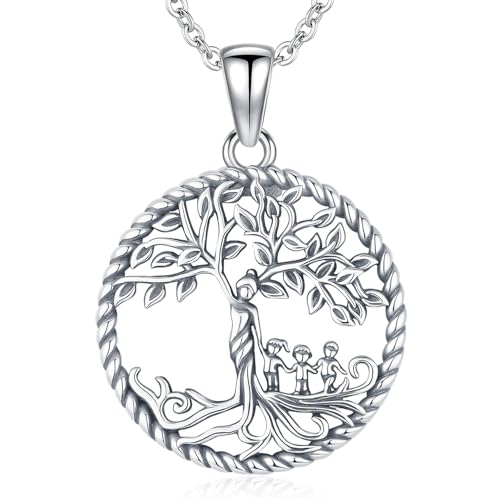 Friggem Lebensbaum Kette für Damen 925 Sterling Silber Baum des Lebens Mutter Kind Anhänger Halskette Schmuck Geschenke für Frauen Mädchen, Kettenlänge: 50+5 cm von Friggem