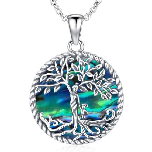 Friggem Lebensbaum Kette für Damen 925 Sterling Silber Baum des Lebens Mutter Tochter Anhänger Halskette, Abalone Muschel Schmuck Geschenke für Frauen von Friggem