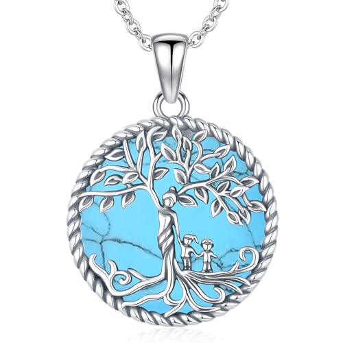 Friggem Lebensbaum Kette für Damen 925 Sterling Silber Baum des Lebens Mutter Tochter Anhänger Halskette, Türkis Schmuck Geschenke für Frauen Mädchen von Friggem