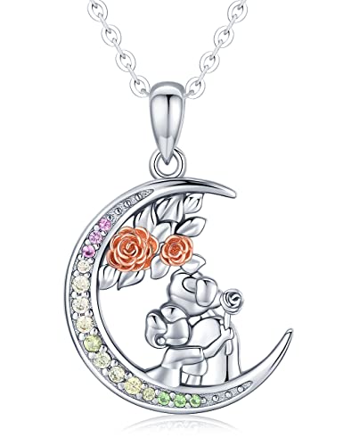 Friggem Mutter Tochter Kette Damen 925 Sterling Silber Mutter und Kind Mond Anhänger Halskette Schmuck, 5A Zirkonia, Muttertag Geburtstagsgeschenke für Mama Tochter Ehefrau Großmutter von Friggem