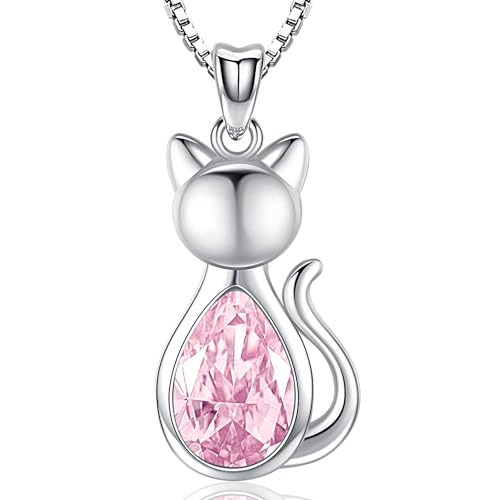 Friggem Oktober Geburtsstein Halskette 925 Sterling Silber Geburtsstein Katze Anhänger, Damen Schmuck Festliche Geschenke für Mütter Geliebte und Damen von Friggem