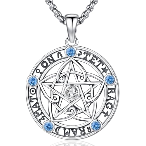 Friggem Pentagramm Halskette 925 Sterling Silber Keltischer Knoten Pentagramm Kette Tetragrmmaton Halskette Amulett Schmuck Geschenke für Damen und Herren von Friggem