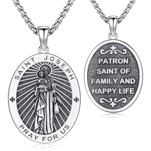 Saint Joseph Anhänger Halskette 925 Silber Heiliger Medaille Halskette Schutz Anhänger Schmuck Religiöser Geschenke für Herren von Friggem
