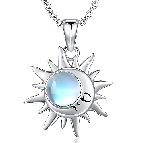 Friggem Sonne Mond Anhänger Halskette 925 Sterling Silber Solar Mondstein Kette, Damen Schmuck für Damen Mutti Mädchen Damen Geschenke von Friggem