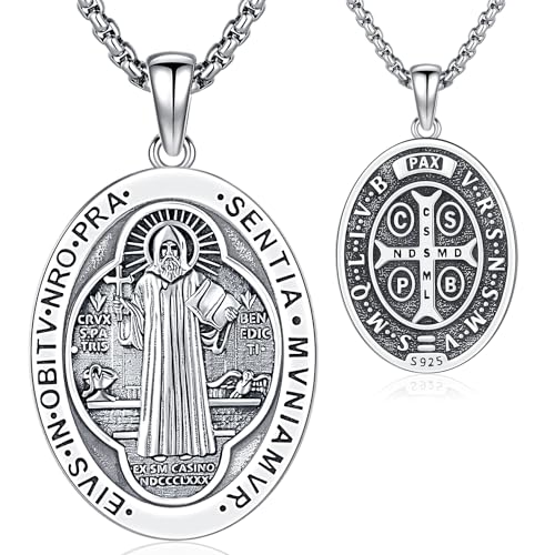 St. Benedikts Halskette 925 Sterling Silber vergoldeter St. Benedikt Anhänger und Herren Anhänger Kette, Amulett Schmuck Geschenke für Damen und Herren von Friggem