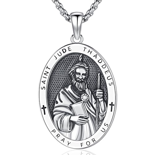 Friggem St. Judas Thadseus Halskette, 925 Sterling Silber St. Judas Thadseus Anhänger Religiöse Halsketten, Amulett Schmuck Geschenke für Damen und Herren von Friggem