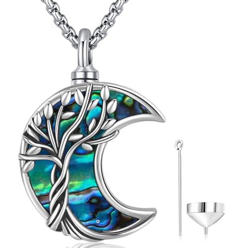 Friggem Urne Halskette 925 Sterling Silber Baum des Lebens Mond Urnen Anhänger Damen Memorial Urne Kette Feuerbestattung Schmuck Katzen Hunde Haustiere, Mama Family Asche Besondere Geschenk von Friggem