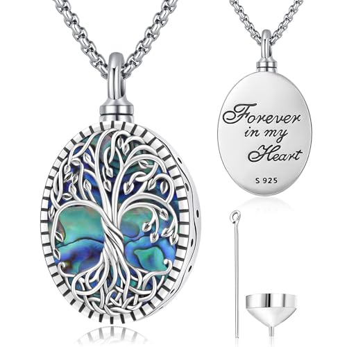 Friggem Urne Halskette 925 Sterling Silber Baum des Lebens Urnen Anhänger Damen Memorial Urne Kette Feuerbestattung Schmuck Katzen Hunde Haustiere, Mama Family Asche Besondere Geschenk von Friggem