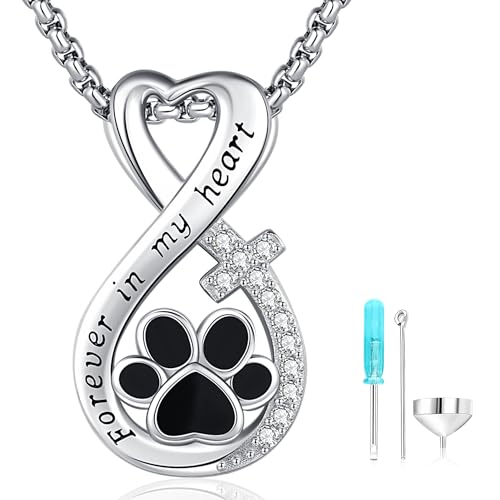 Friggem Urne Halsketten für Asche 925 Sterling Silber Memorial Lebensbaum/Katzen Asches Urne Anhänger Andenken Feuerbestattungs Schmuck für Frauen Mädchen Katze Hund (Unendlichkeit) von Friggem