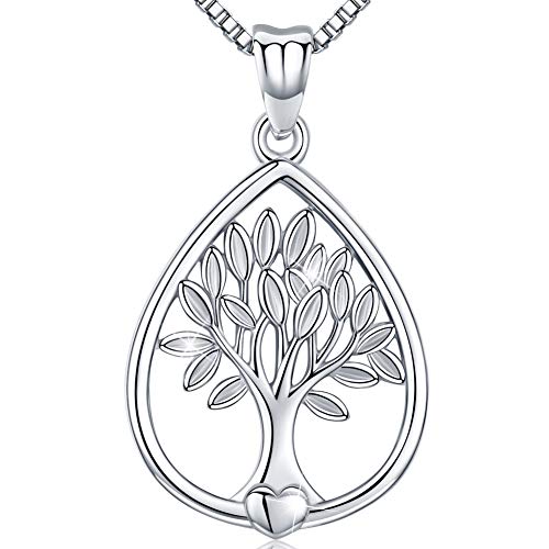 Friggem Wassertropfen Form Baum des Lebens Sterling Silber Halskette & Anhänger für Frauen & Männer, Muttertagsgeschenk von Friggem