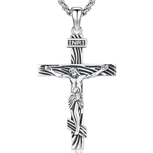 Jesus Halskette 925 Sterling Silber Jesus Kreuz Anhänger Religiöse Halsketten, Amulett Schmuck Geschenke für Damen und Herren von Friggem