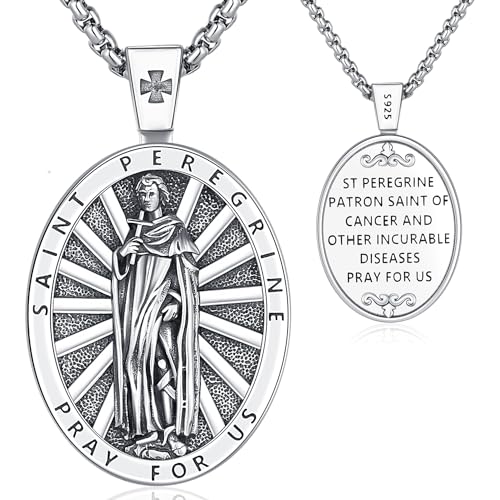 Friggem Saint Peregrine Halskette 925 Sterling Silber Saint Peregrine Anhänger Religiöse Halsketten, Amulett Schmuck Geschenke für Damen und Herren von Friggem