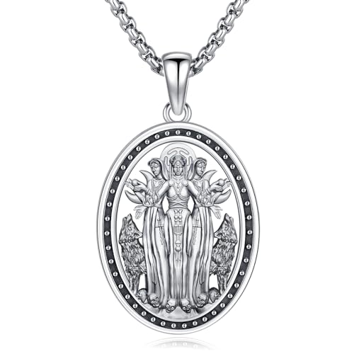 Hekate Halskette 925 Sterling Silber Dreifach Mondgöttin Anhänger Damen Anhänger Halskette Amulett Schmuck Geschenke für Mütter, Damen und Mädchen von Friggem